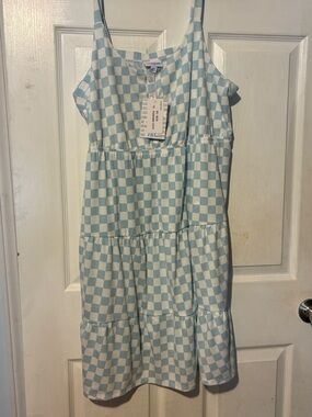 LuLaRoe Blue and White Checkered Tiered Sundress